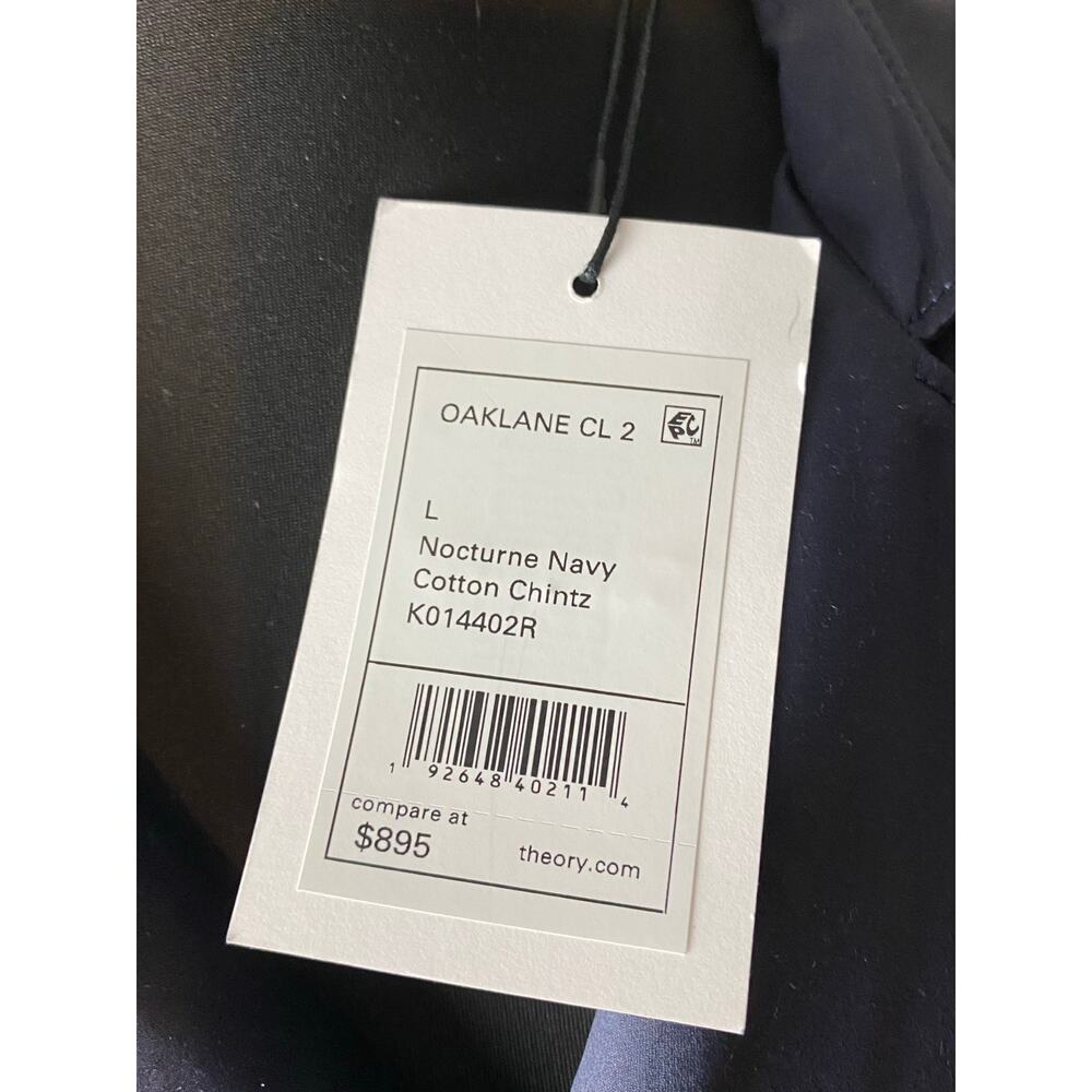 THEORY SILK TRENCH Coat Midnight Blue Sz Large NWT Elegant Designer Classic Fit - Picture 3 of 12